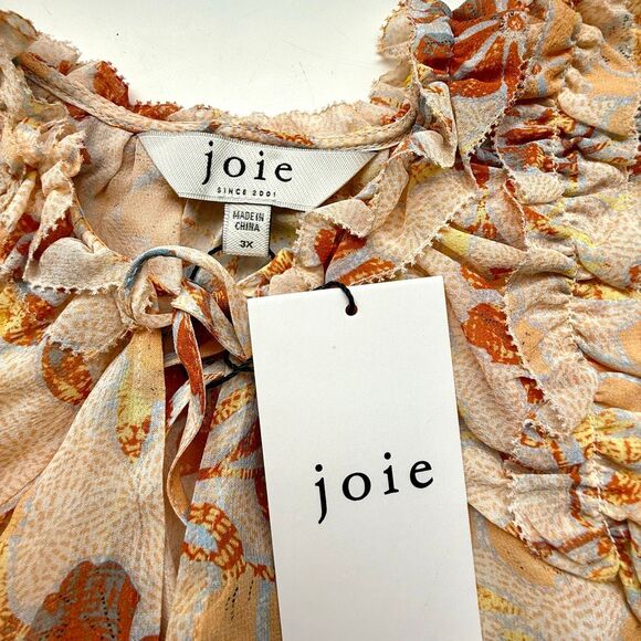 NWT Joie Silk top “Tezza” in apricot with flower prints size 1X - Picture 6 of 9